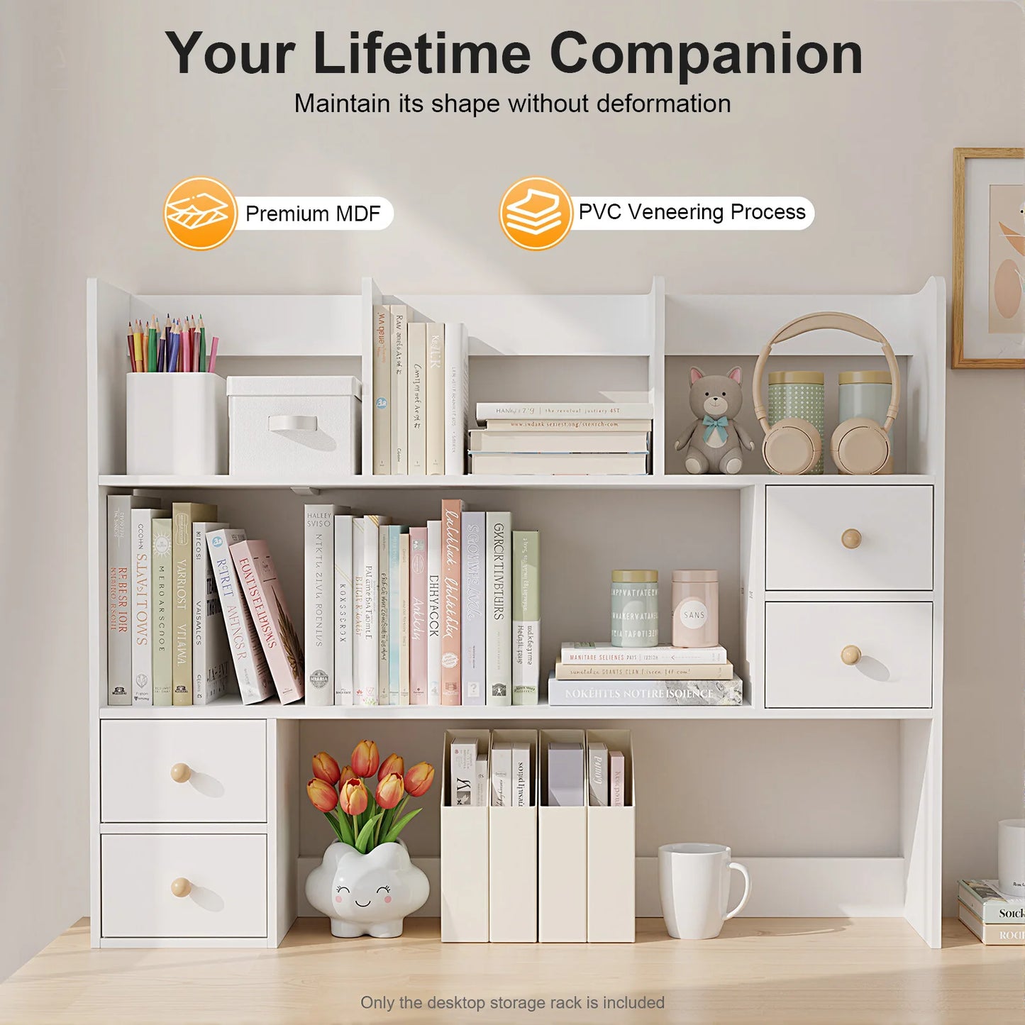 Desk Bookshelf White Desktop Storage Rack 4 Cabinet Mdf Book Magazine Document Holder Office Dormitory Organizer