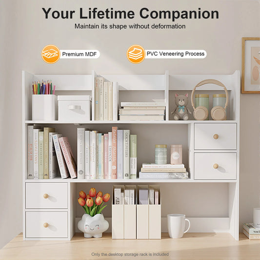 Desk Bookshelf White Desktop Storage Rack 4 Cabinet Mdf Book Magazine Document Holder Office Dormitory Organizer