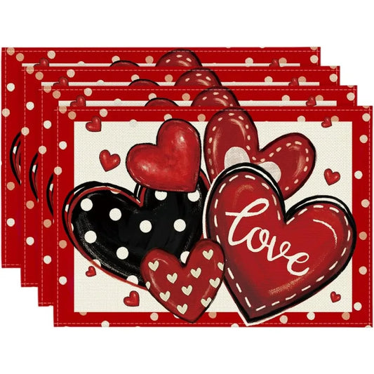 Red Dot Heart Love Valentine Placemats Set of 4 12x18 Ih Wedding Anniversary Table Mats for Party Kitchen Dining Decoration