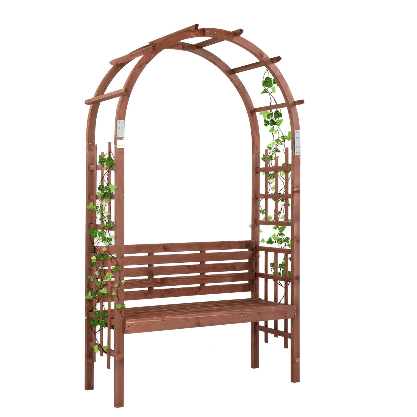 6.8ft Wooden Arch with Bench, Garden Trellis for Climbing Plants, Outdoor Garden Lawn Backyard Patio Decor, Dark Brown