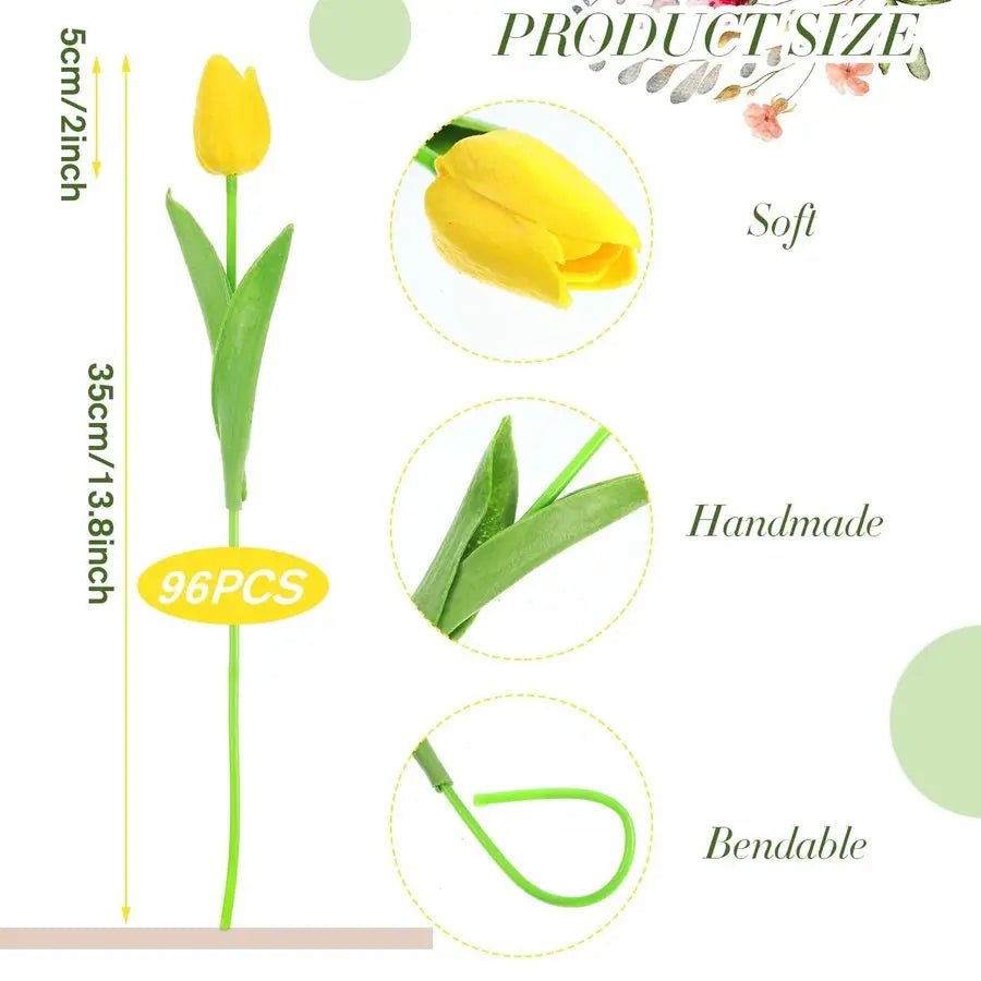 96 Pieces Multicolor Artificial Tulips Flowers Faux PU Fake Tulip for Easter Spring Wreath Real Touch Arrangement for Spring Wed
