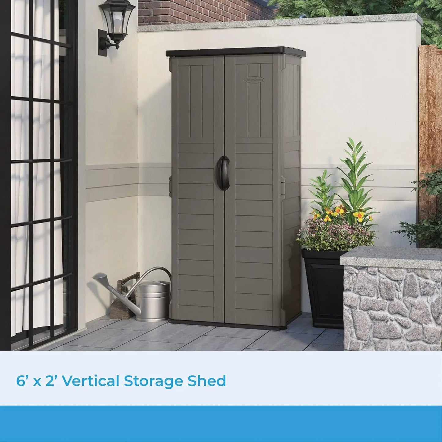 22 Cubic Ft. Vertical Resin Outdoor Storage Shed with Lockable Double Doors, Weather-Resistant Multi-Wall Panels,, Customized