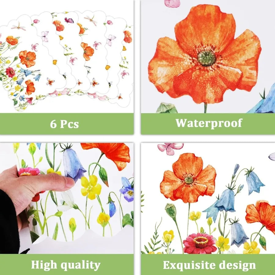 Spring Plastic Placemats Set of 6 Summer Plastic Place Mats Watercolor Flowers Holiday Table Vinyl Placemats for Indoor Outdoor