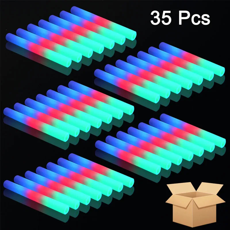 15/25/35/105 Pcs LED Foam Glow Sticks Bulk Colorful RGB Light Up Sticks Glow in The Dark Party Supplies for Wedding Birthday