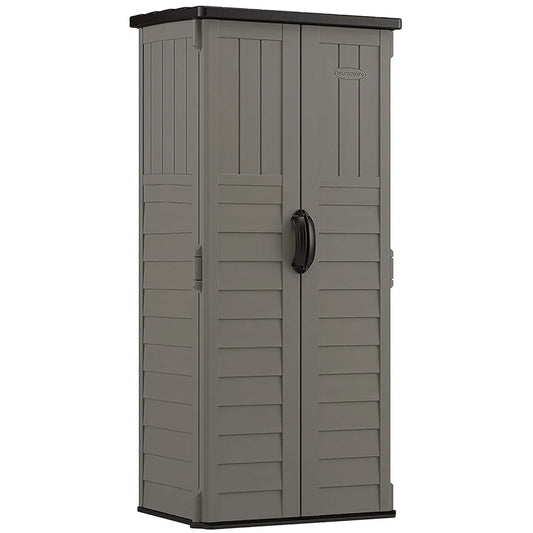22 Cubic Ft. Vertical Resin Outdoor Storage Shed with Lockable Double Doors, Weather-Resistant Multi-Wall Panels,, Customized
