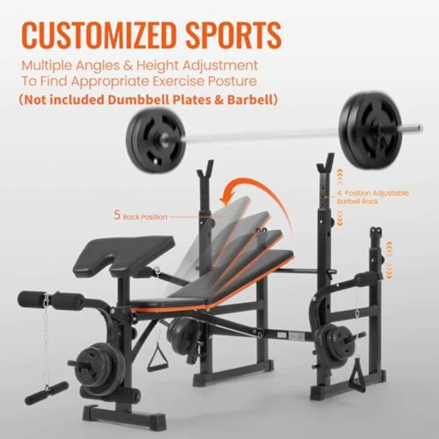 7 In 1 Adjustable Weight Bench Set with Squat Rack and Leg Extension/Curl for Home Gym Black Steel Frame 600LB Weight Capacity