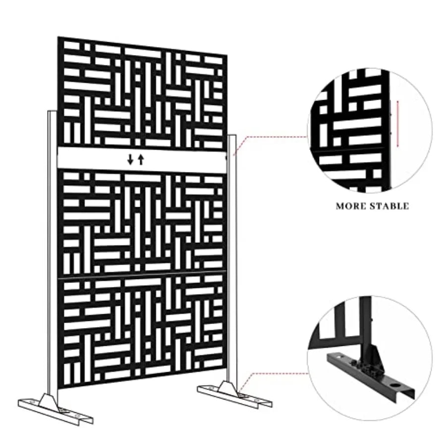 Outdoor Privacy Screen Decorative Privacy Screen with Stand 6FT Metal Divider for Outdoor Garden Backyard Patio Free Standing B