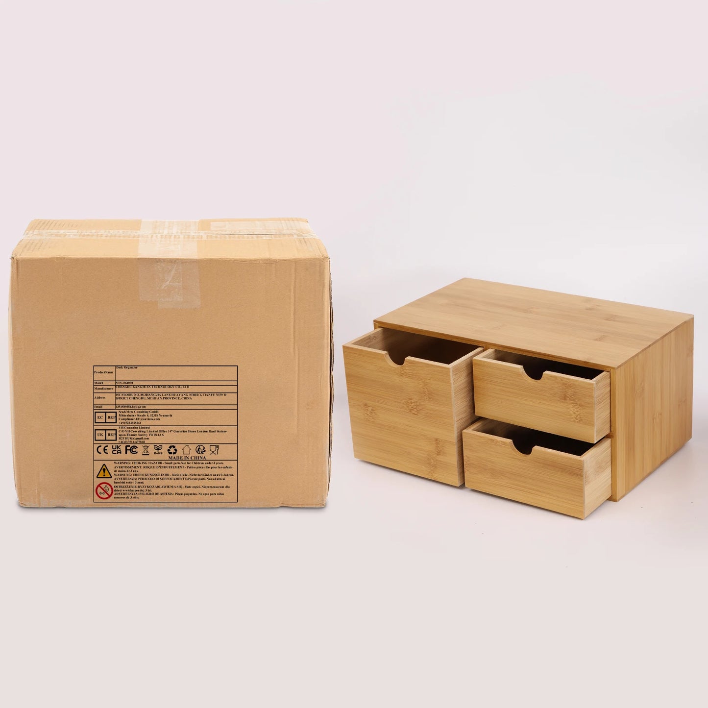 Bamboo Desk Organizer, 3 Drawers, Eco-Friendly Material, Stylish Storage for Office Supplies, Perfect for Desktop Organization
