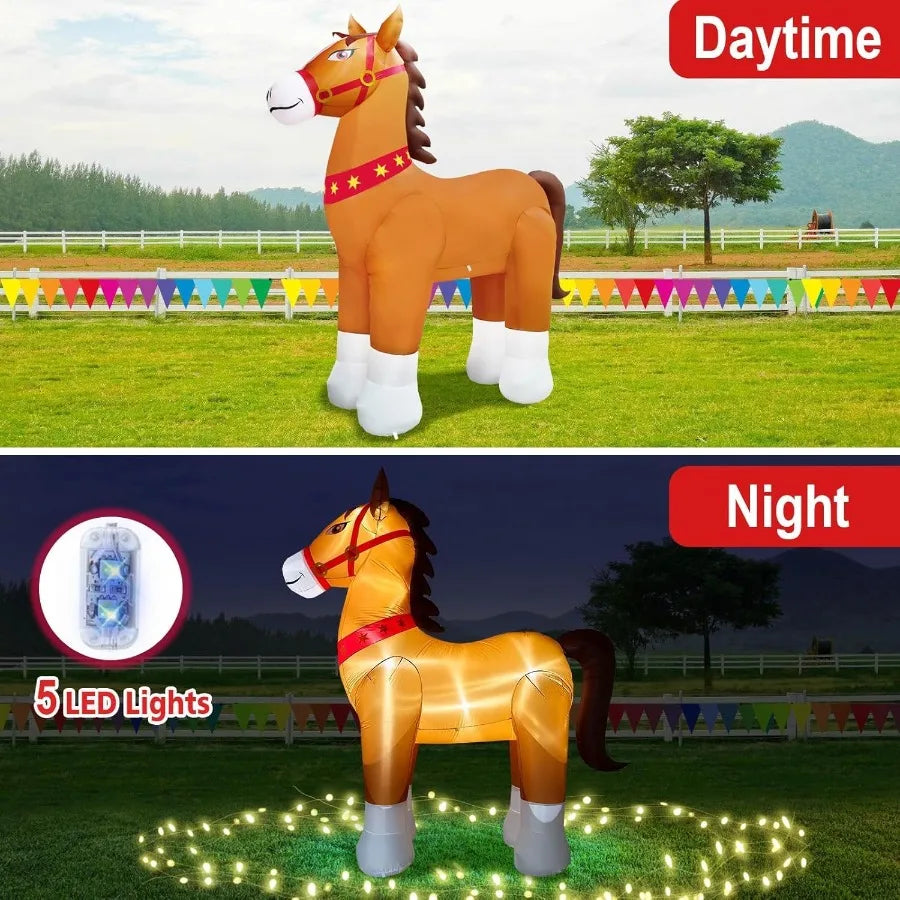 Giant 9FT Tall Clydesdale Horse Inflatables Christmas Farm Spring Blow up Animals Outdoor Decoration Built-in 5 LED Lights for