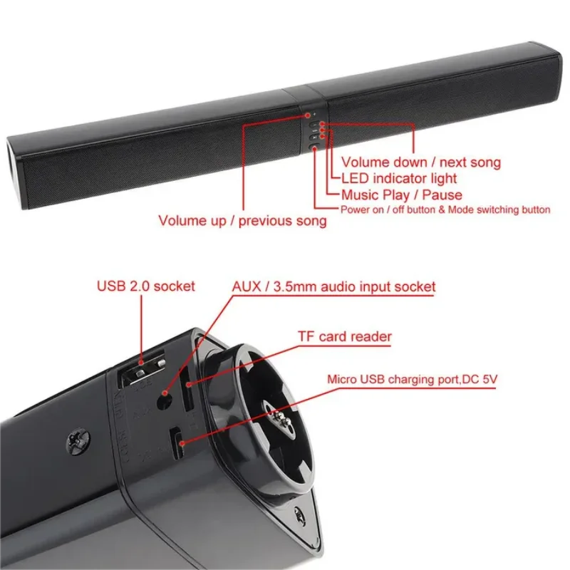 20W Bluetooth Speaker with Foldable Split Design - Ideal for TV or PC Soundbar Box Caixa Do Somdo som