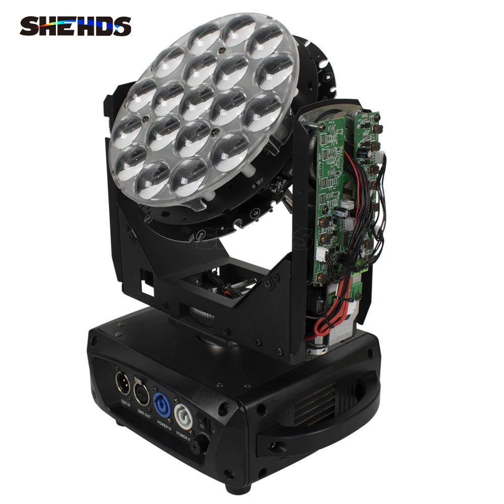 SHEHDS 2pcs LED Zoom 19x15W RGBW Beam Wash Moving Head Lighting Beads Circle Control for DJ Disco Concerts Wedding Christmas