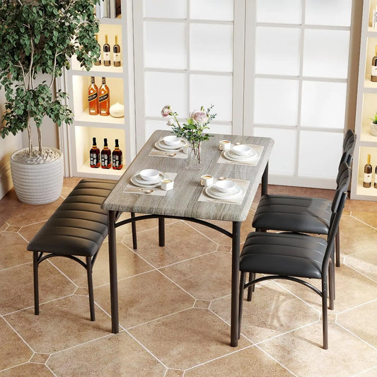 Dining Table Set for 4 with Upholstered Bench and 2 Chairs, Kitchen Table and Chairs for 4, for Small Space, Apartment, Dinner,R