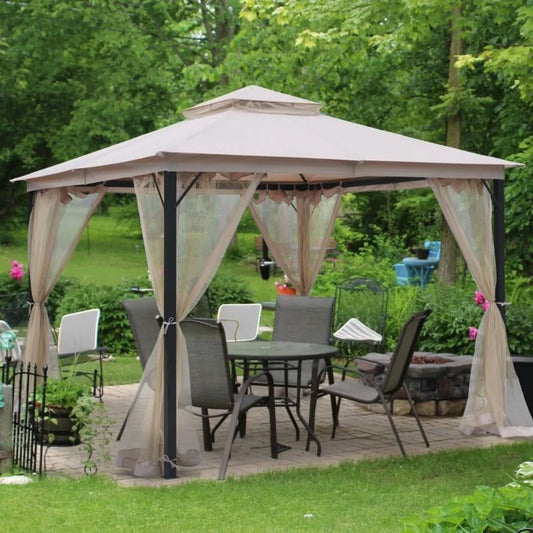 10x10 Outdoor Patio Gazebo, Heavy Duty Gazebos,Double Roof Canopy,with Metal Frame, Soft Top Gazebo