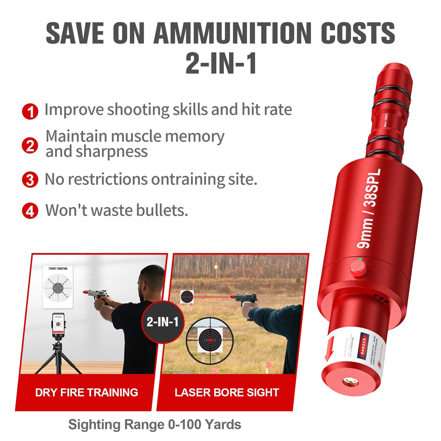 9MM 38SPL multifunctional magnetic red green light trainer, dual-purpose for training and calibration