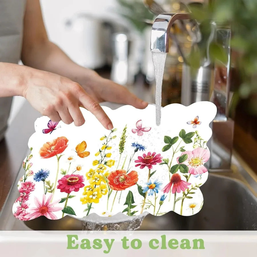 Spring Plastic Placemats Set of 6 Summer Plastic Place Mats Watercolor Flowers Holiday Table Vinyl Placemats for Indoor Outdoor