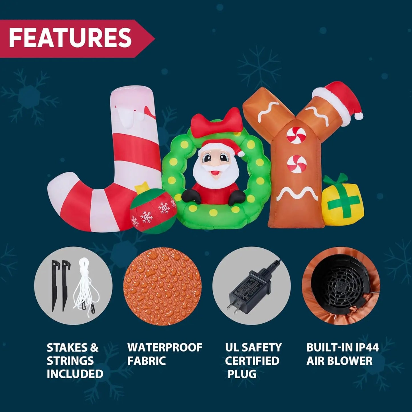 JOYFY 8 FT Long Christmas Inflatable Decoration Blow Up Joy with Santa with Build-in LEDs for Xmas Party Decor Christmas Gift