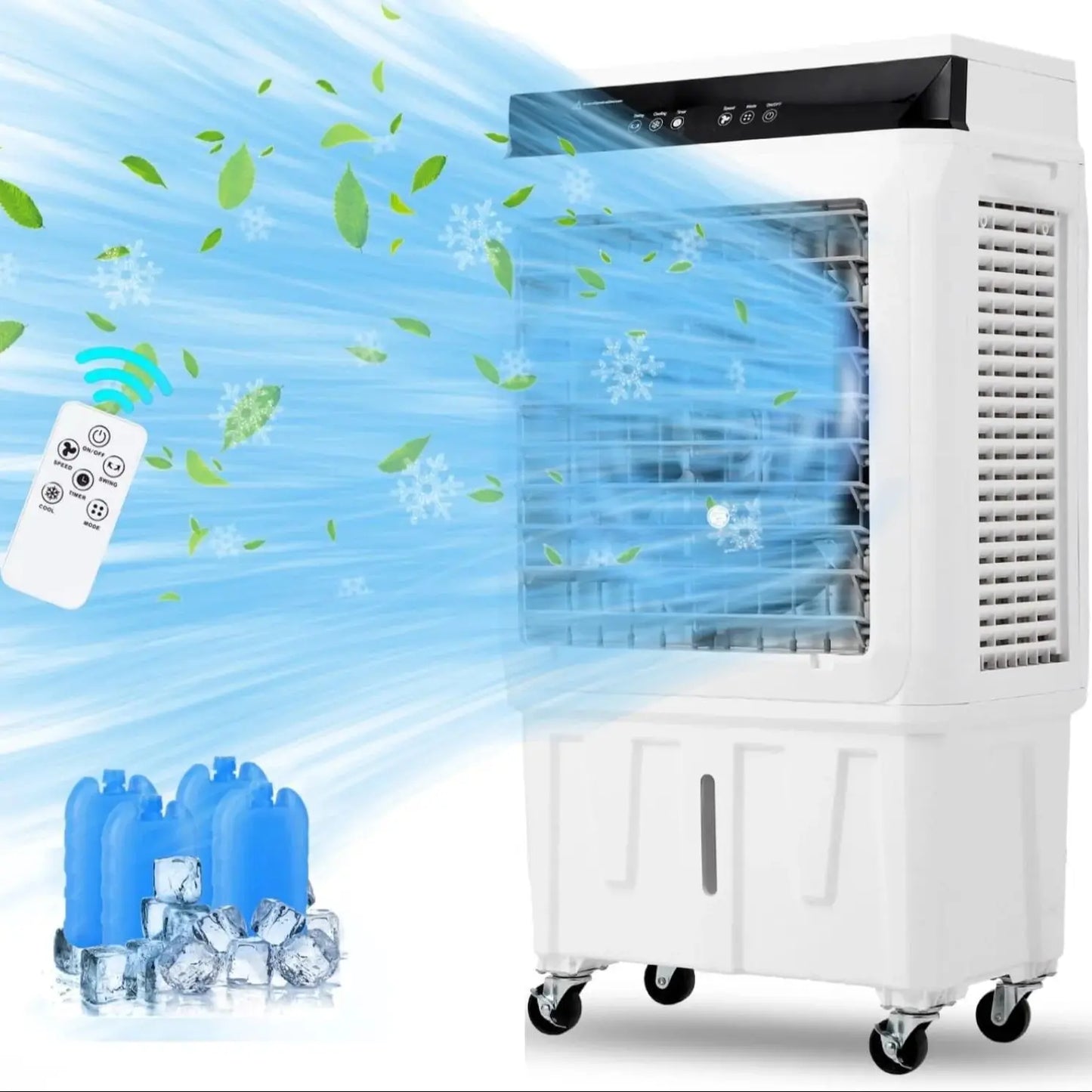 Evaporative Air Cooler, 1800CFM Swamp Cooler with Remote Control and 12H Timer, 4 Ice Packs, 3 Modes & Wind Speeds , 8.4 Gallon