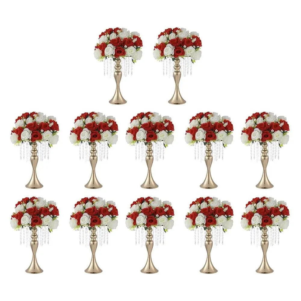 4 Pcs Wedding Centerpieces for Tables 13 Inch Tall Crystal Flower Stand Floral Vases for Gift Baptism Party Decor (Gold)