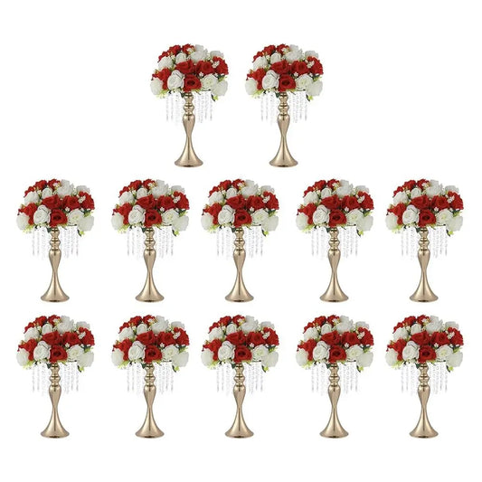 4 Pcs Wedding Centerpieces for Tables 13 Inch Tall Crystal Flower Stand Floral Vases for Gift Baptism Party Decor (Gold)