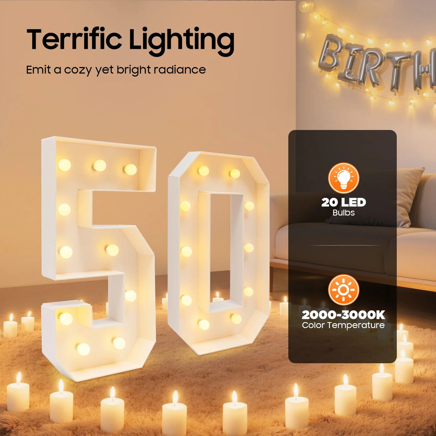 30/40/50/60 Giant number Led Light 100cm DIY Birthday Number Anniversary Decor For Home Wedding Party Birthday Christmas