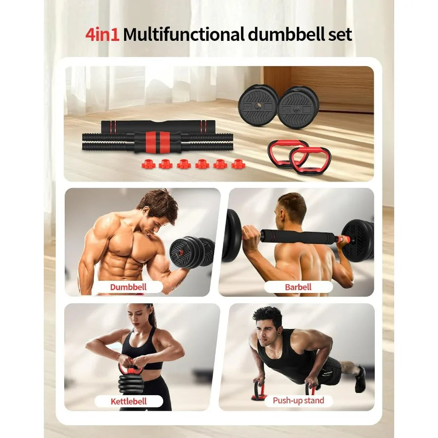 Adjustable Dumbbells,30lbs Free Weight Set with Connector, 4 in1 Dumbbells Set Used as Barbell/Kettlebells/Push up Stand, Fitnes