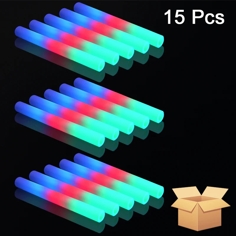 15/25/35/105 Pcs LED Foam Glow Sticks Bulk Colorful RGB Light Up Sticks Glow in The Dark Party Supplies for Wedding Birthday