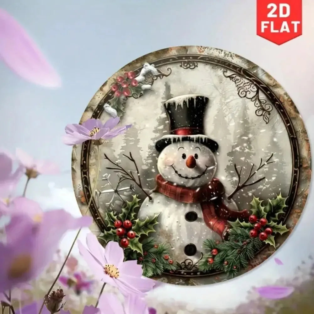 Snowman Wall Sculpture, 2D Aluminum Christmas Home Decor Holiday Gift 20x20cm for New Year Halloween Cafe