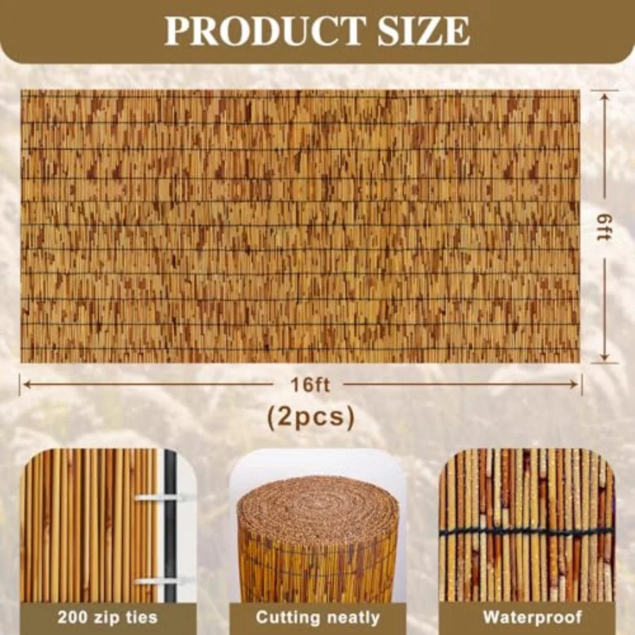 Reed Fencing RollsPatio Privacy Screen Decorative Bamboo Fence Rolls for Patio Balcony Garden Backyard Outdoor 6x16FT 2Pcs