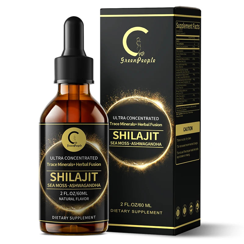 Shilajit Liquid Drops with Sea Moss, Ashwagandha, Maca, Moringa Liquid Vitamins for Women and Men -Trace Minerals+HerbalFusion