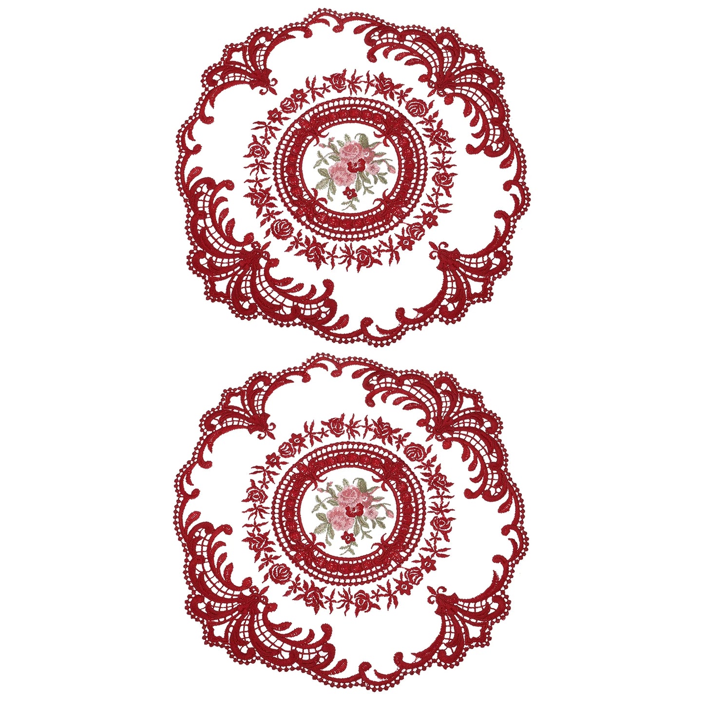 2Pcs Retro Lace Placemats, French Crochet Doilies Round Embroidered Hollow Cup Vase Table Mat for Dining Table 11.02x11.02inch