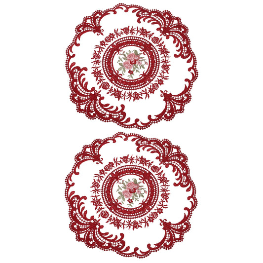2Pcs Retro Lace Placemats, French Crochet Doilies Round Embroidered Hollow Cup Vase Table Mat for Dining Table 11.02x11.02inch