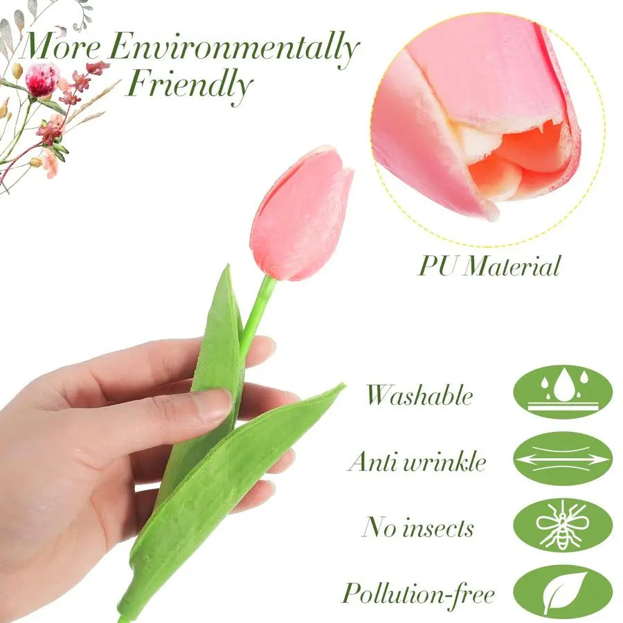 96 Pieces Multicolor Artificial Tulips Flowers Faux PU Fake Tulip for Easter Spring Wreath Real Touch Arrangement for Spring Wed