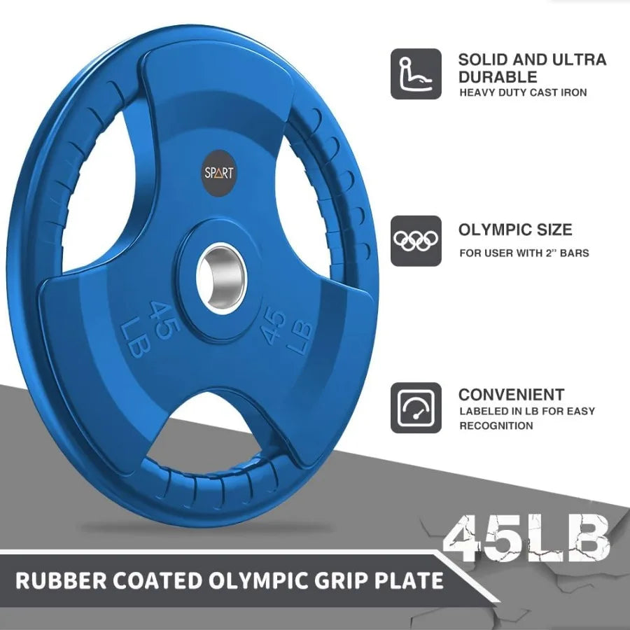 2-Inch Color Rubber Coated Grip Plate in Pairs or Single for Strength Training Weightlifting and Bodybuilding Solid Cas
