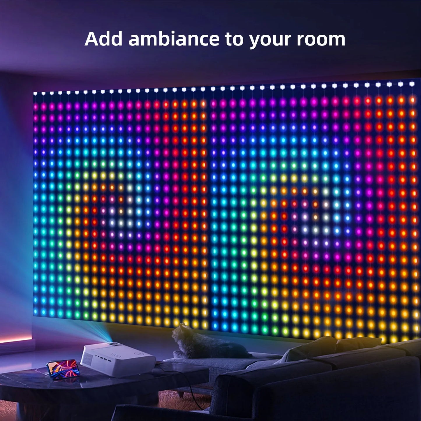 Smart LED Curtain Light APP Control RGB Dimmable DIY Pattern Music Ambient Lighting For Home Holiday Party Christmas Decoration