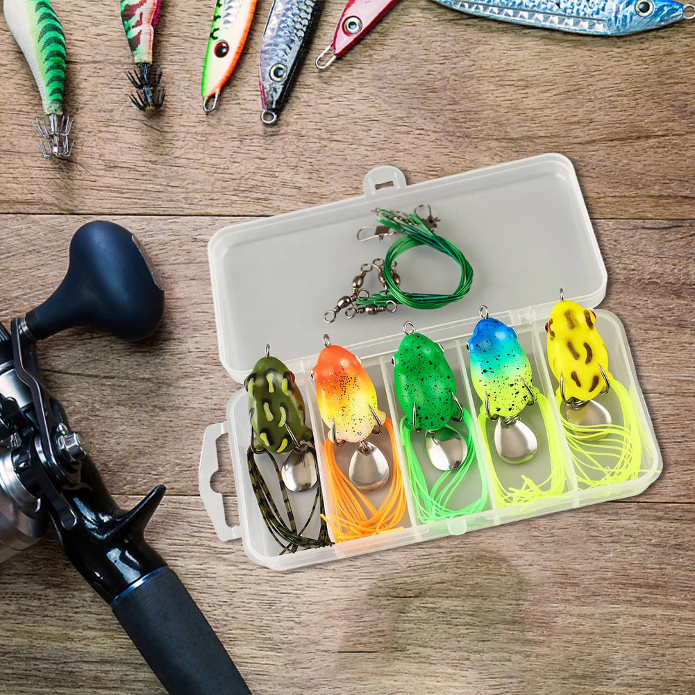 5Pcs Topwater Ray Frog Bait with Double Hooks Artificial Frog Lure Soft Ray Frog Swimbait for Saltwater Freshwater