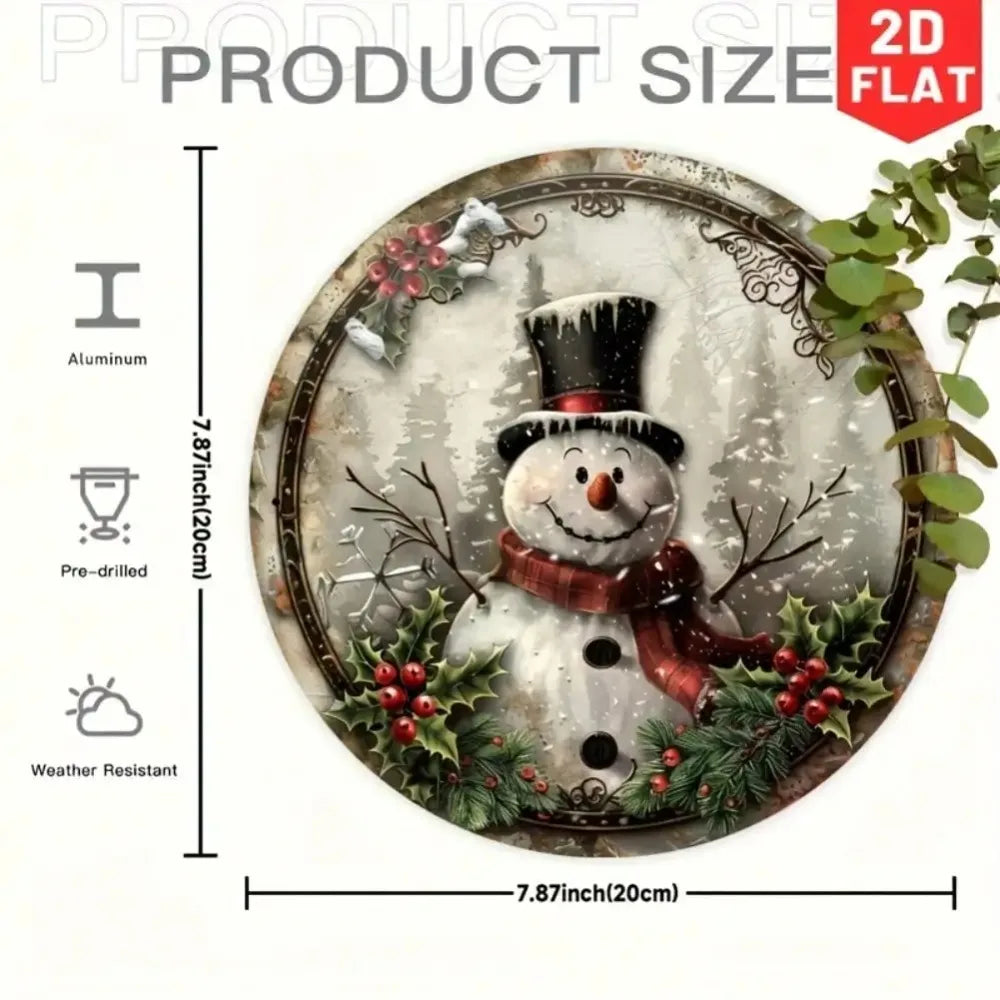 Snowman Wall Sculpture, 2D Aluminum Christmas Home Decor Holiday Gift 20x20cm for New Year Halloween Cafe
