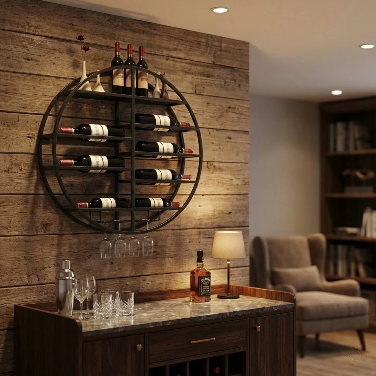Modern Black Iron Wine Shelf Wall Mounted Large Capacity 7 Bottle Storage Rack