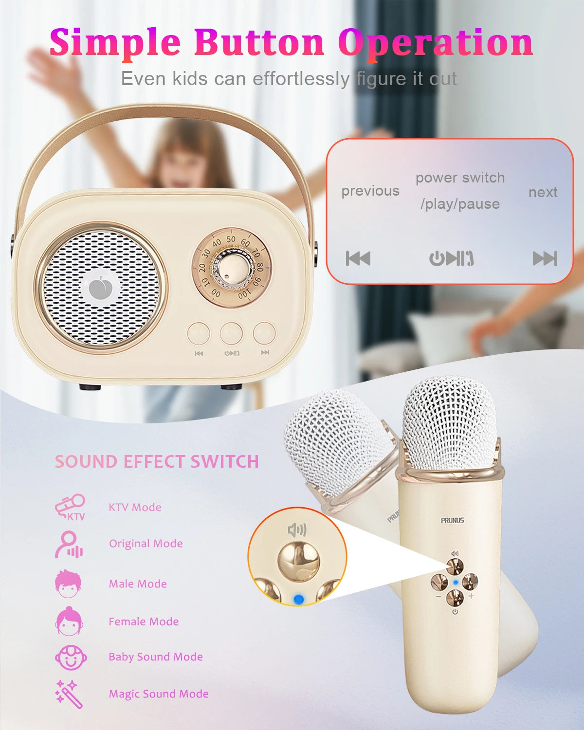 Mini Karaoke Machine for Kids&Adults,Portable Bluetooth Speaker with 2 Wireless Microphones and Stereo Sound Enhanced Bass,Gifts