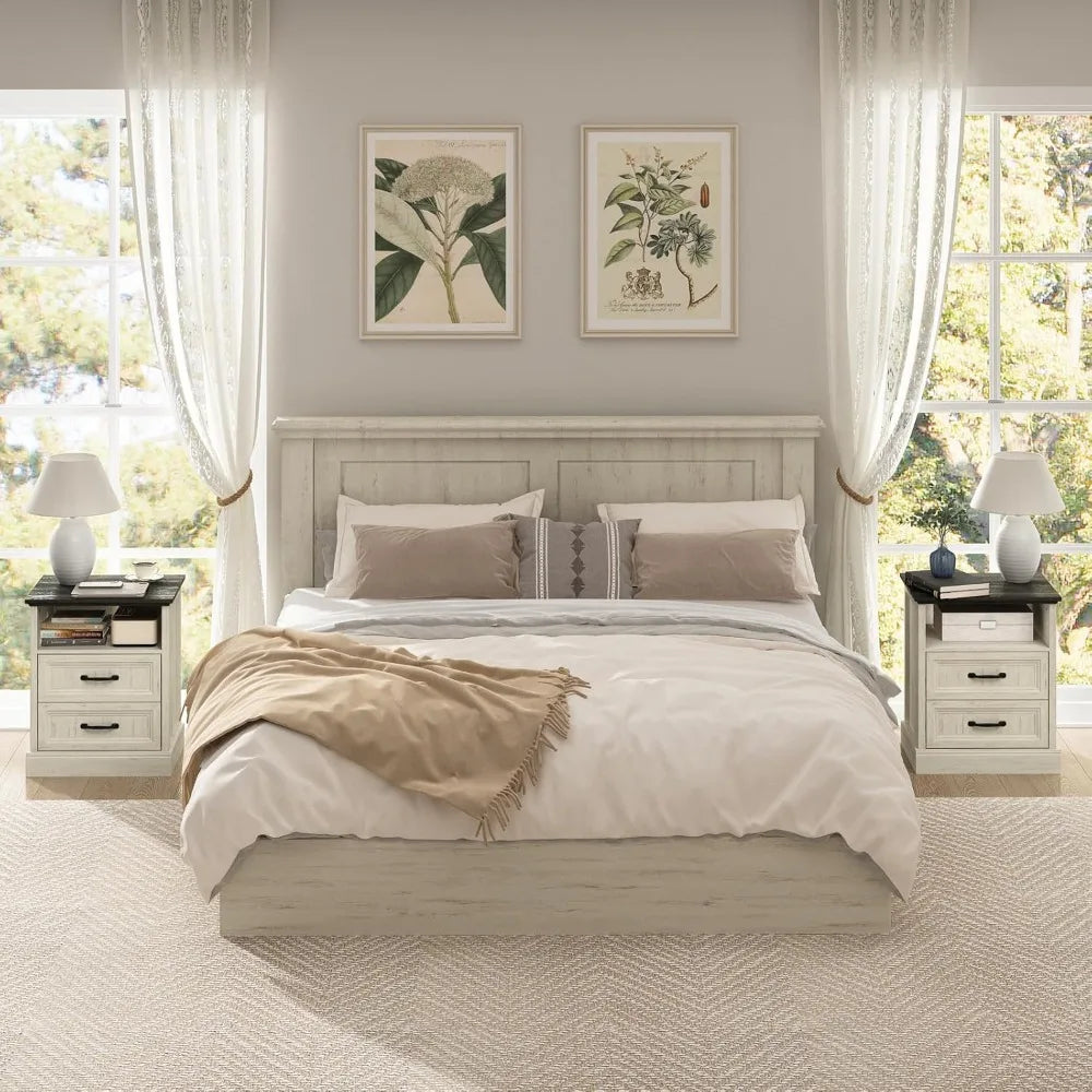 Farmhouse Dresser and Nightstand Sets for Bedroom, 3 Pcs Bedroom Set, 6 Drawer Dresser & Nightstand Set of 2,, Customized