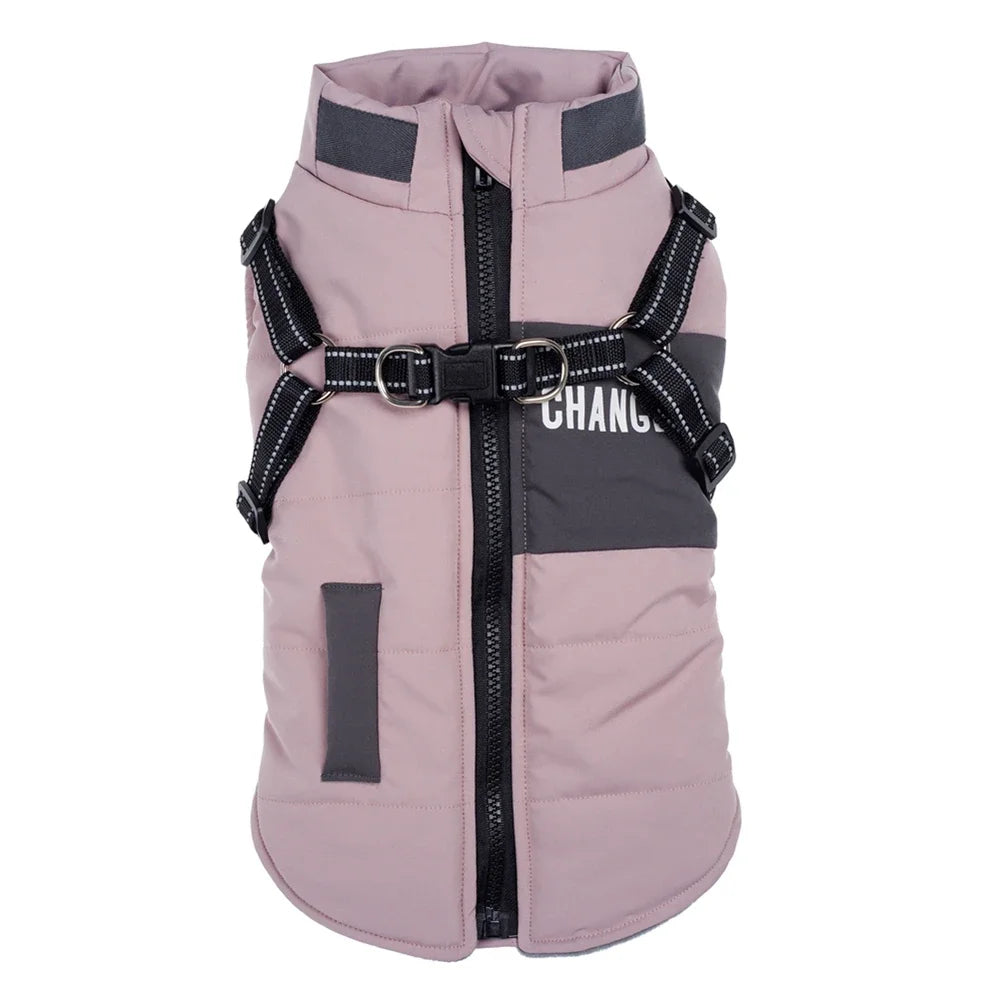 Pet Dog Wind Breaker with Dual D Leash Vest Dog Jacket Warm Dog Hoodie Warm Dog Clothes