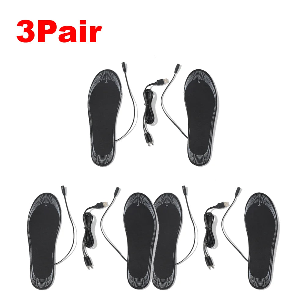 1-4Pair Heated Shoe Insoles USB Rechargeable Adjustable Cuttable Washable Foot Warm Pad for Winter Fishing Hiking Camping Skiing