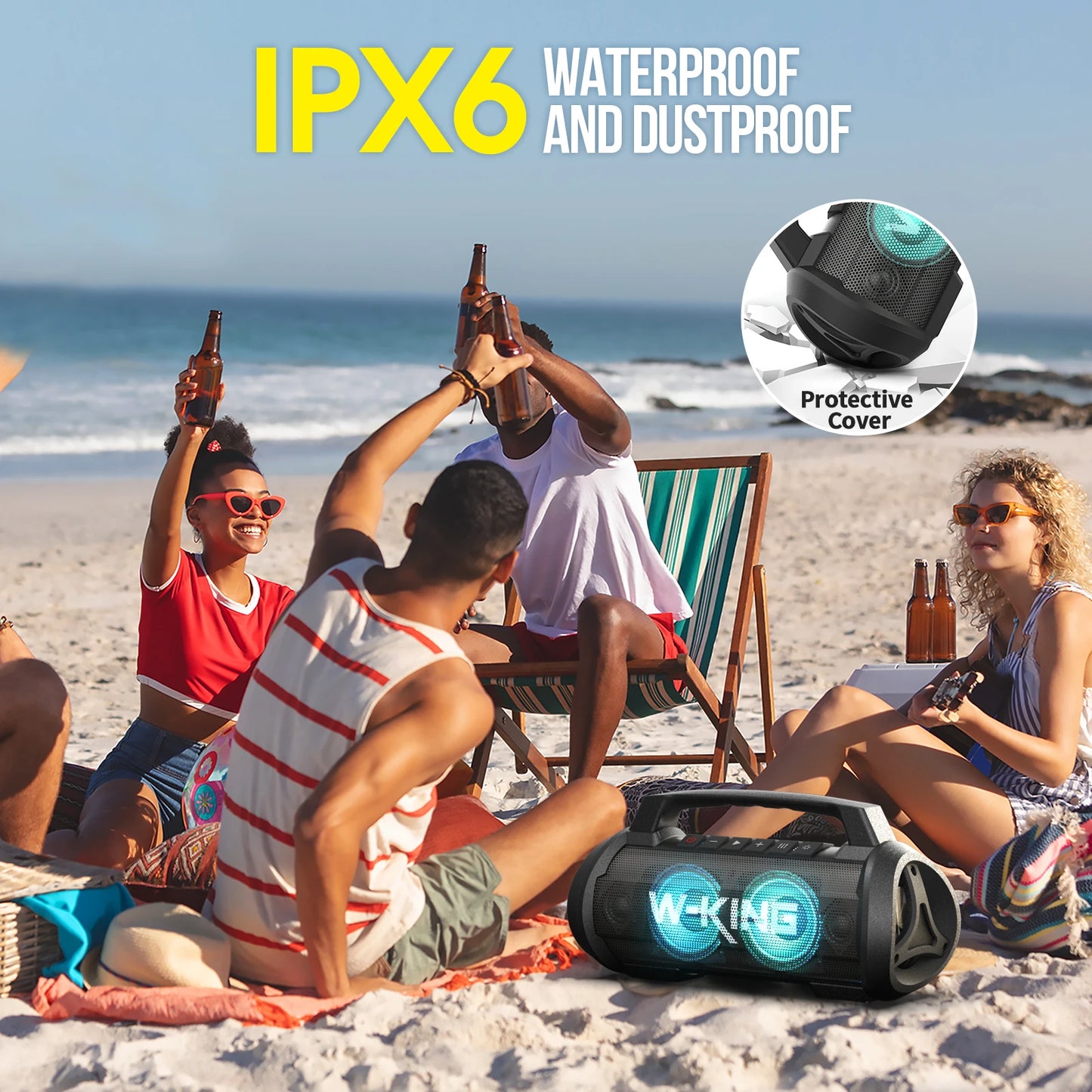 W-KING D10MIC Bluetooth Portable Speaker,70W RMS Wireless Loud IPX6 Waterproof Bluetooth Speakers with Subwoofer/Bass Boost