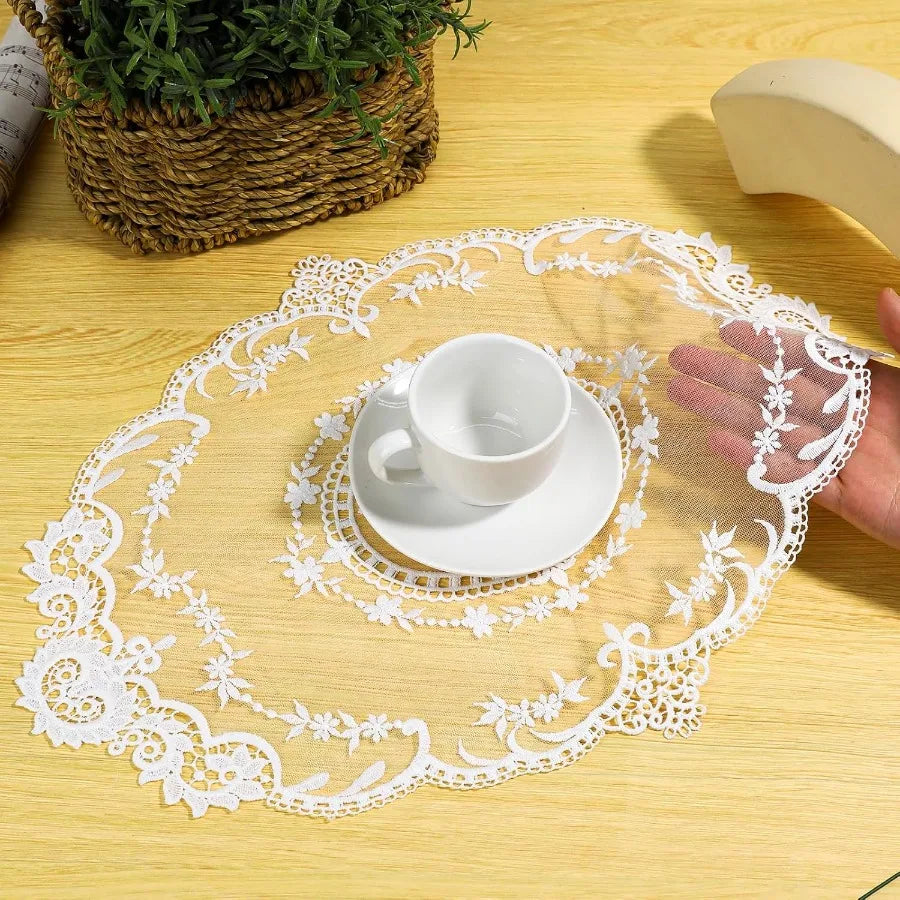 2 Pack Retro Lace Freh Crochet Doilies Table Placemats  Solid White Embroidered Lace Farmhouse Placemats 12x16 ih Place Mats Cu