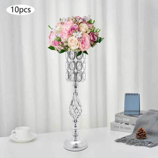 10Pcs Iron Flower Vases,61cm Gold/Silver Tabletop Vase for Centerpiece Decoration Church/Outdoor Weddings