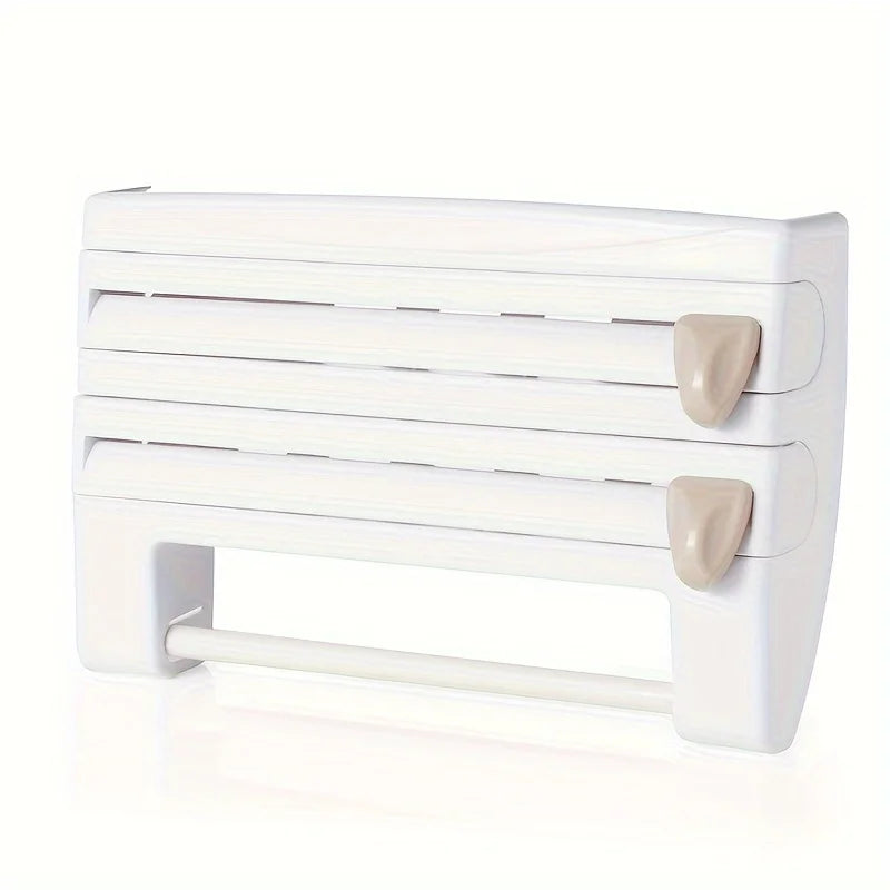 1PC Kitchen Shelf Cling Film Organizer with Cutter, Tin Foil Cutting, Paper Towel Holder, Towel Rack Multifunctional Storage