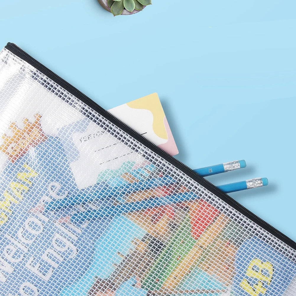 10Pcs Mesh Zipper Pouch A5 A6 Document Bag Plastic Zip File Folders for School Office Supplies Travel Storage Bags