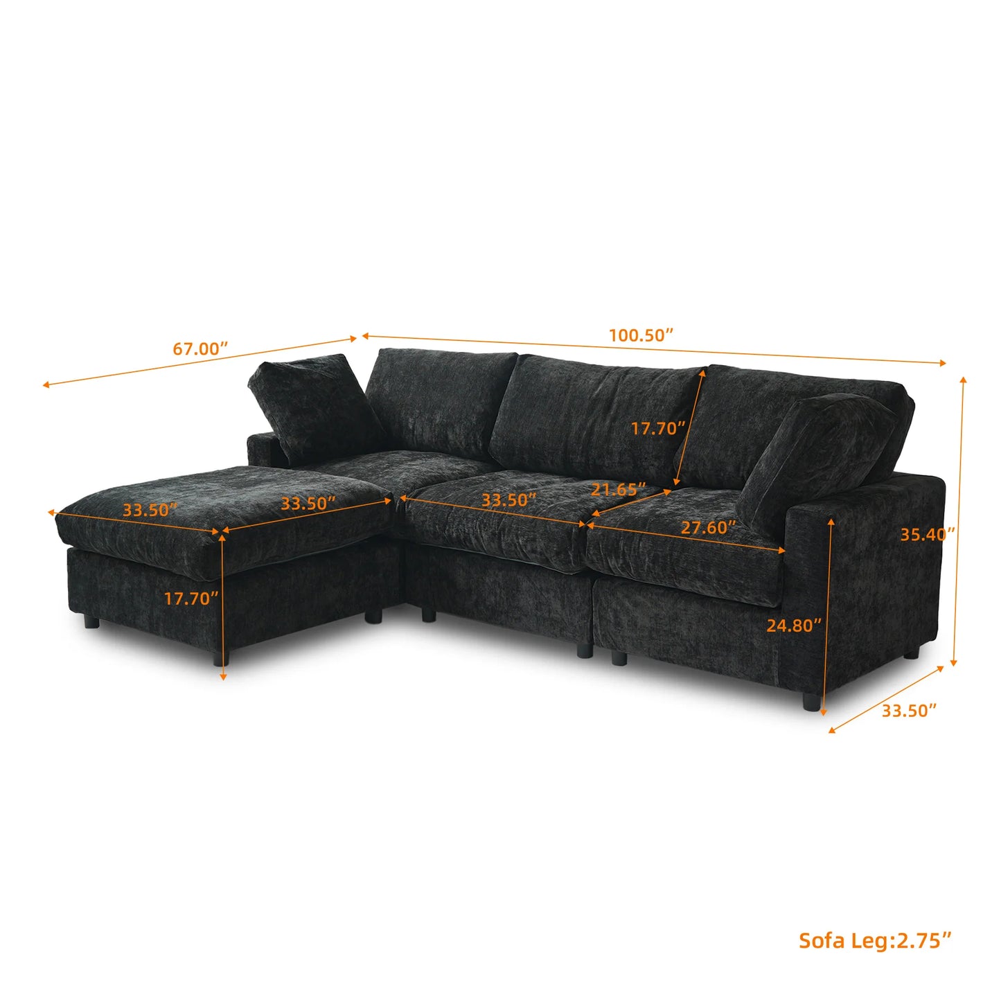 Sdorens Sectional Sofas Modern Cloud Couch Chenille L-shaped Modular Sectional Sofa for Living Room 3 Seats Couch with Ottomans