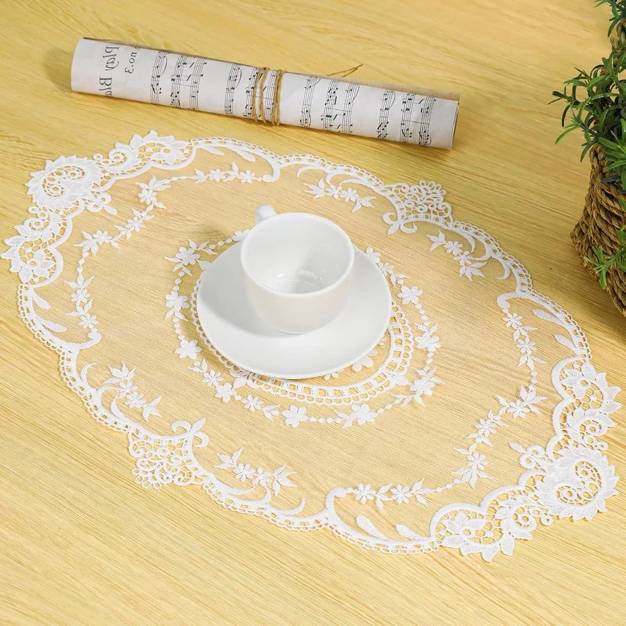 2 Pack Retro Lace Freh Crochet Doilies Table Placemats  Solid White Embroidered Lace Farmhouse Placemats 12x16 ih Place Mats Cu