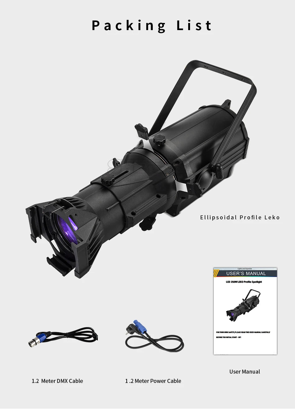 SHEHD 2PCS 250W RGBW/WCW Leko Light Ellipsoidal Profile Eliminate Redundant Ray DJ Disco Concert Theatre Stage Performance