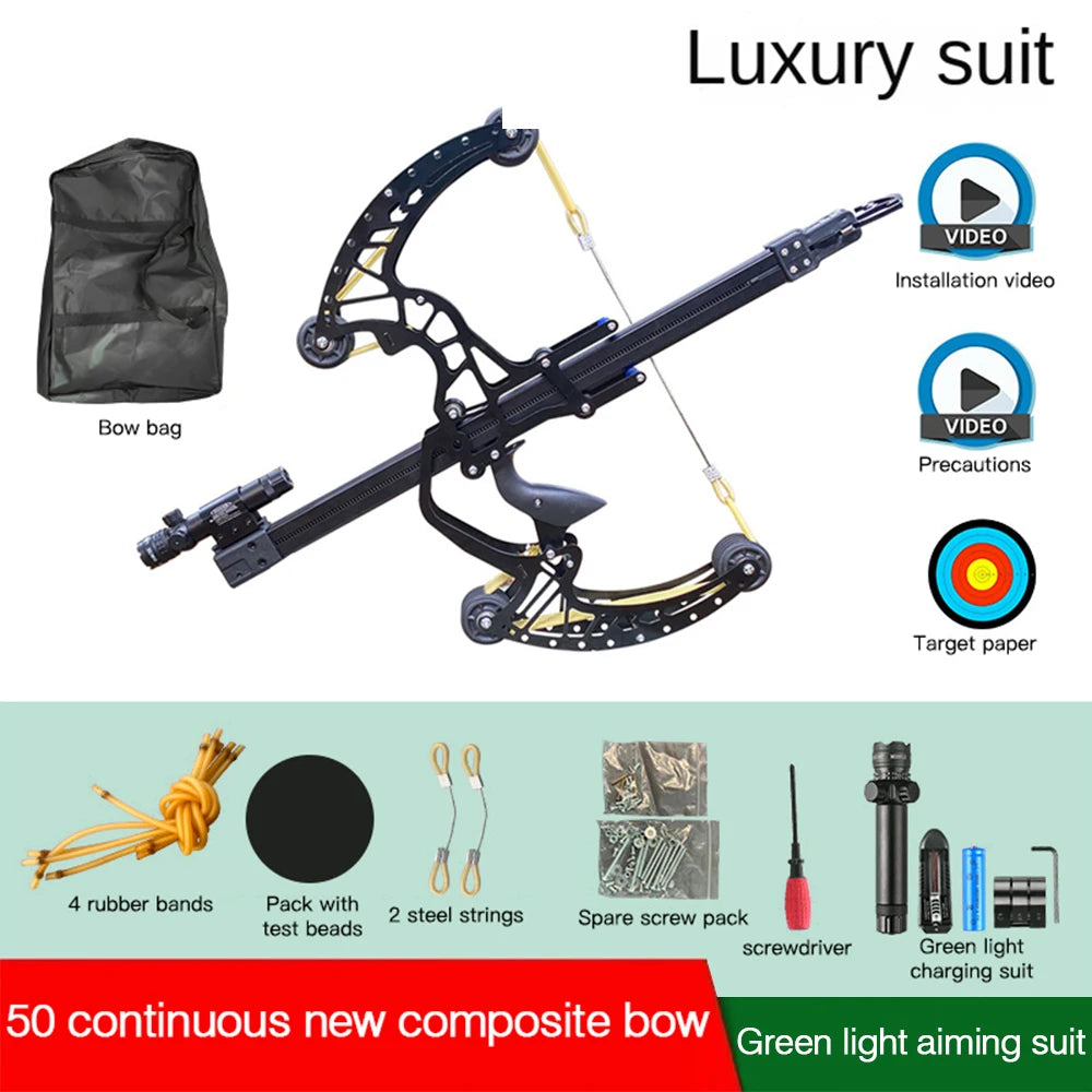 New all-metal 50-round compound bow and arrow compound slingshot steel ball double outdoor high-precision Green light bow